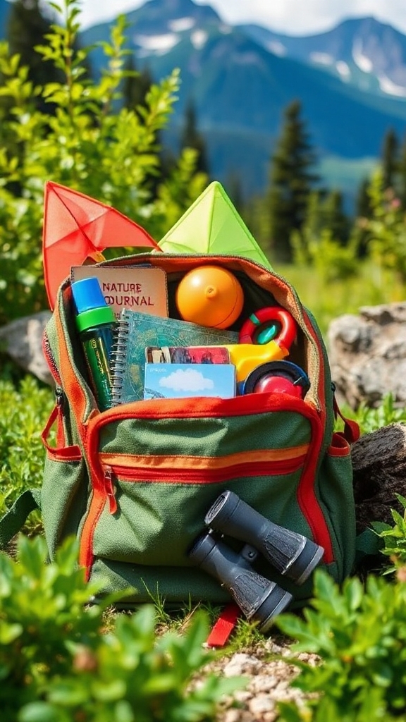 Essential items to Pack for kids camping, journals, binoculars etc