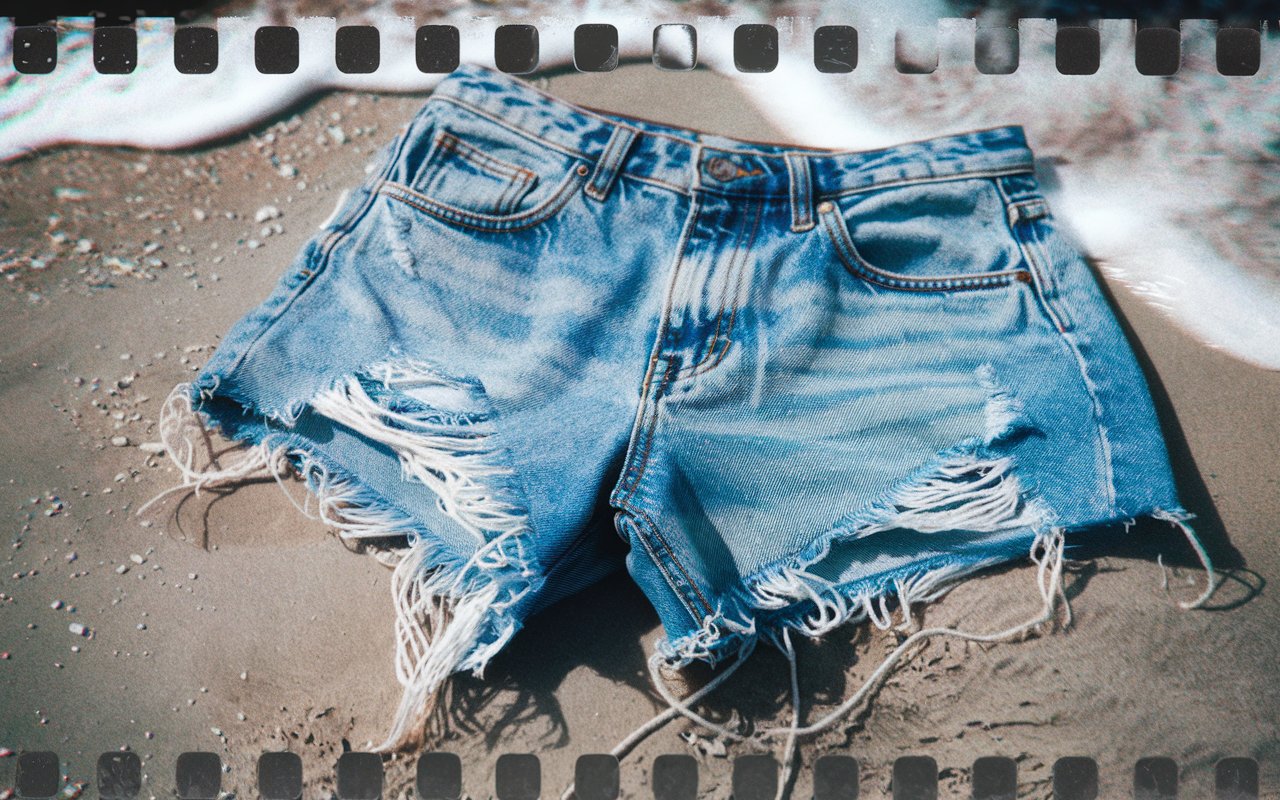 Saltwater-Stiffened Denim Shorts with Frayed Edges
