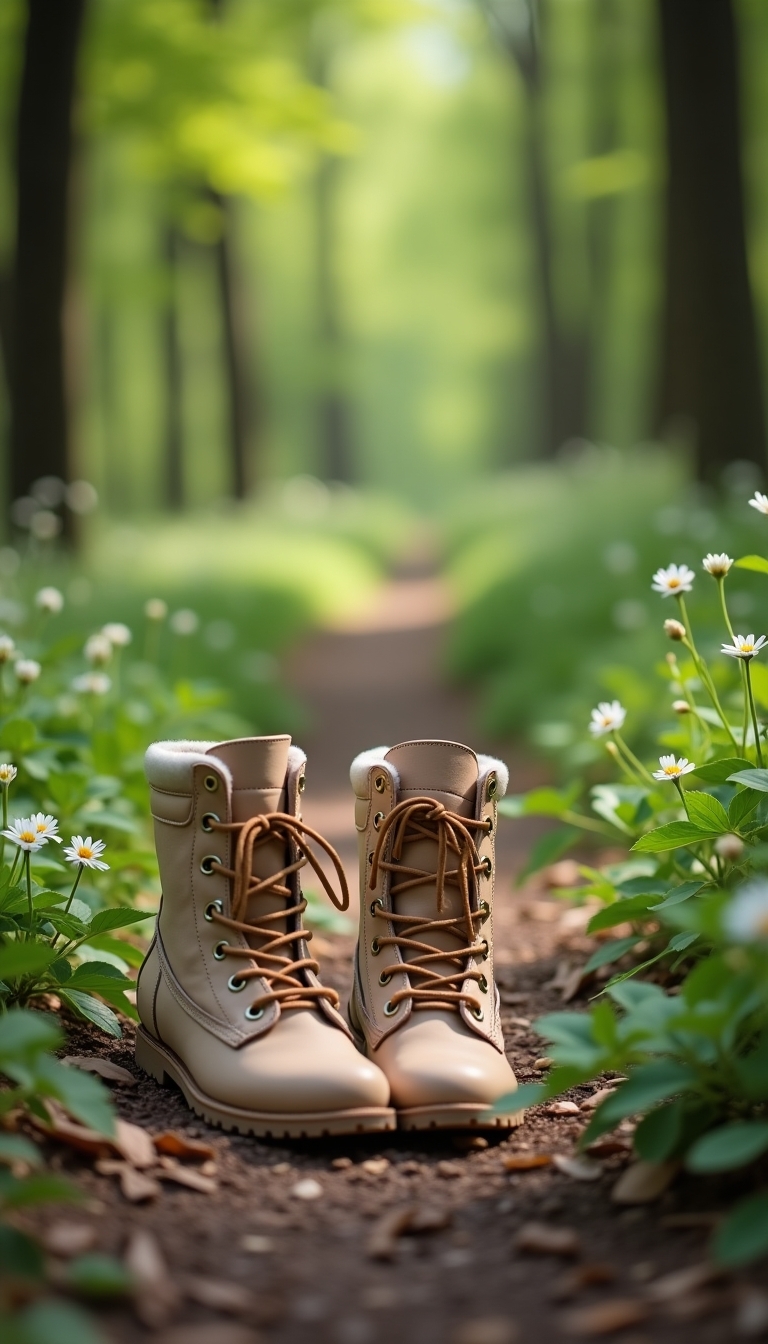 beige hiking boots adventure