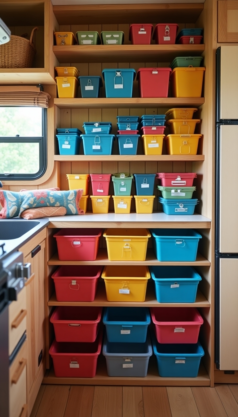 organize cabinets with bins
