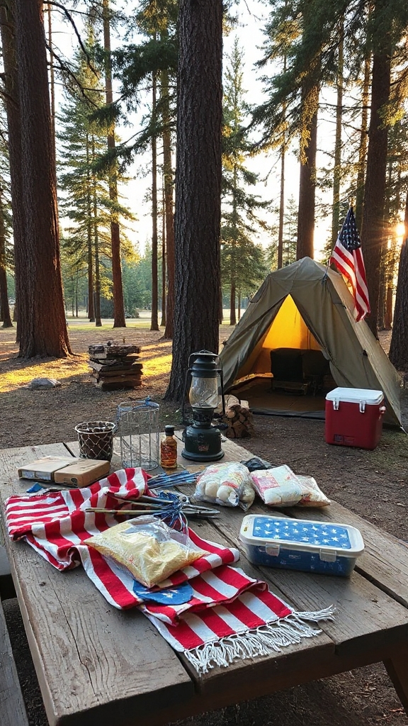 patriotic camping celebration setup