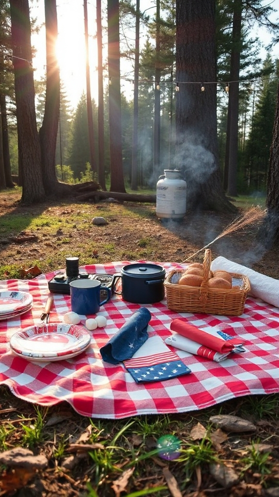 patriotic camping dining setup