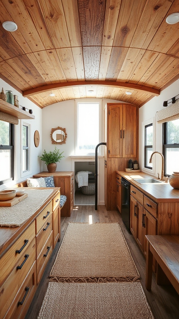 warm wood accents enhance interiors