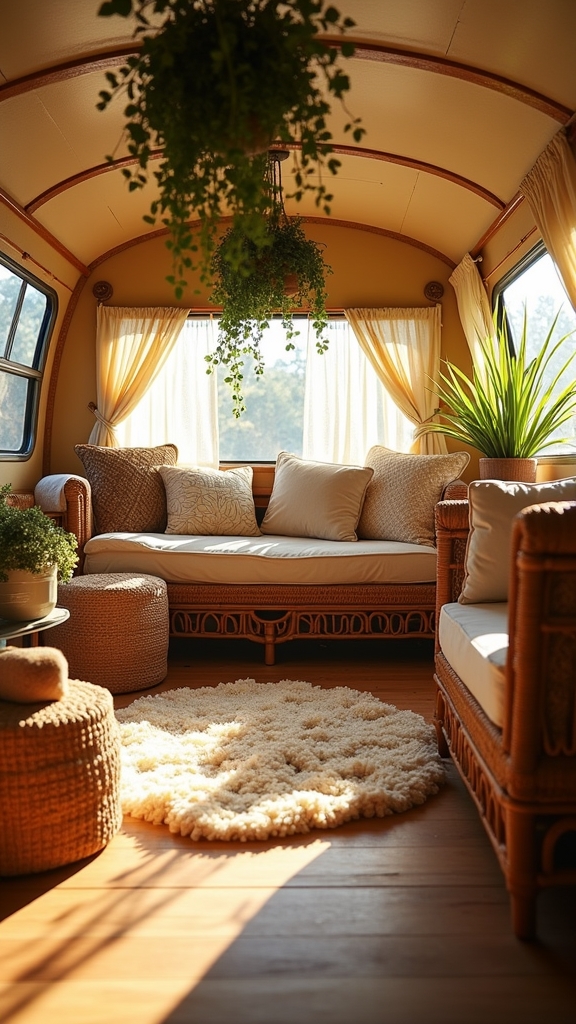 bohemian rattan camper decor
