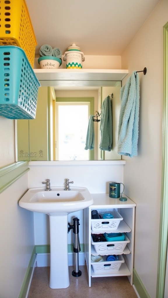 color coordinated bathroom storage solutions