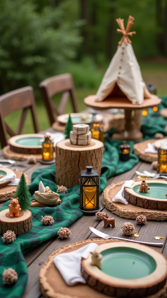 cozy campsite themed table settings