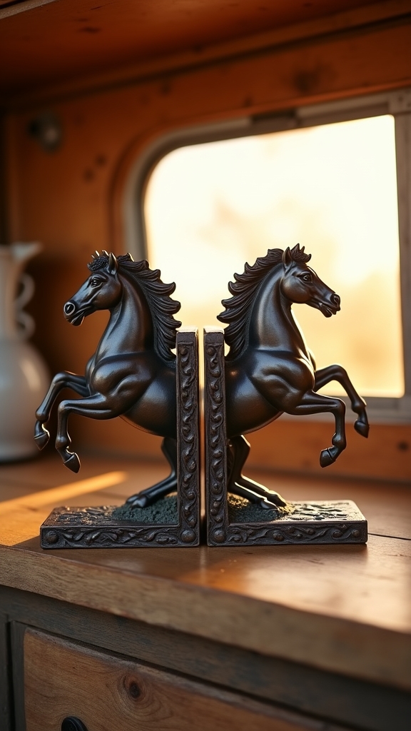 horse themed bronze bookends