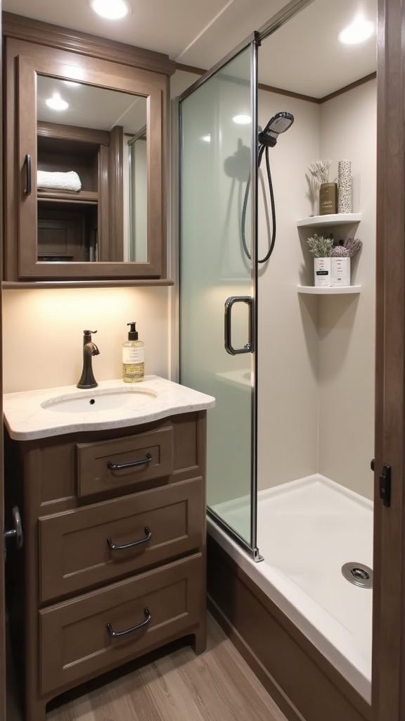 maximize camper bathroom storage