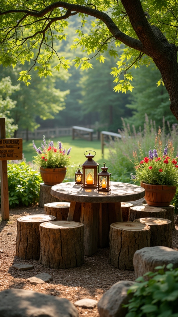 rustic wooden accents and planters