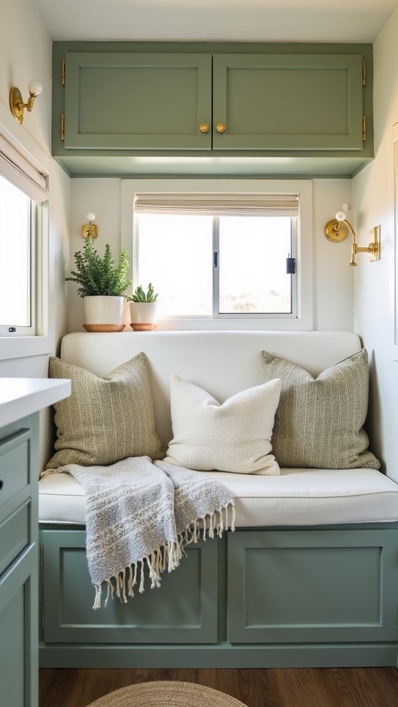 sage green cabinets white accents
