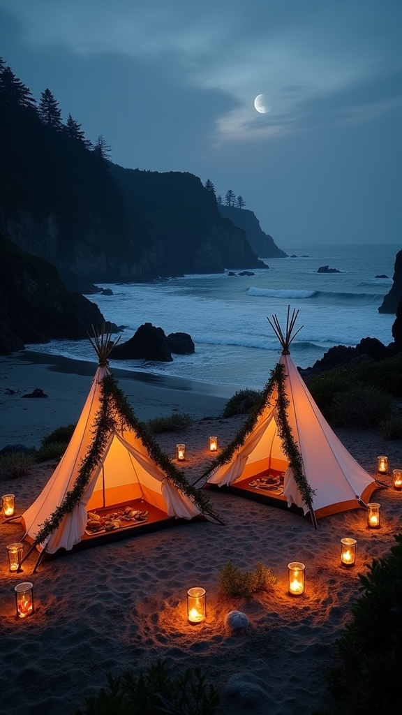 coastal candlelight campsite ambiance