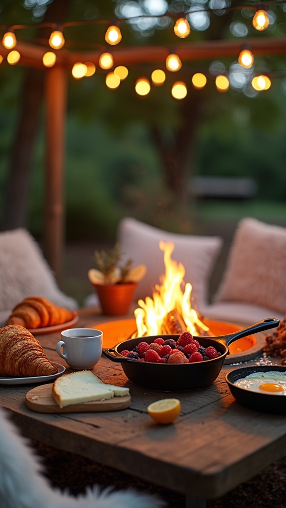 gourmet breakfast campfire setup
