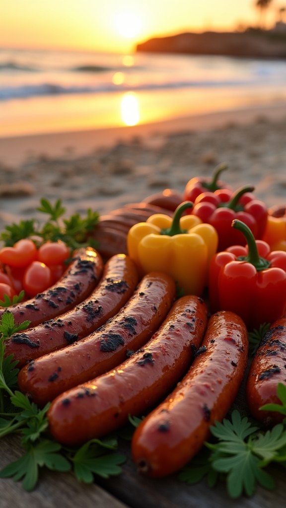 grilled sausages with peppers