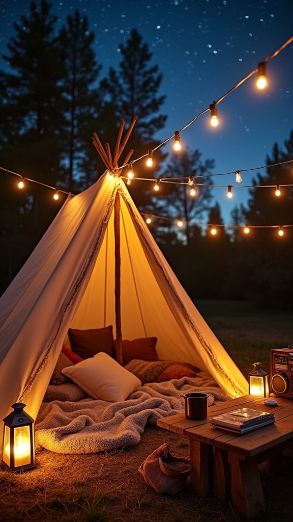 outdoor blanket fort setup