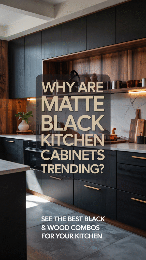 Black and Wood Island With Bold Lighting