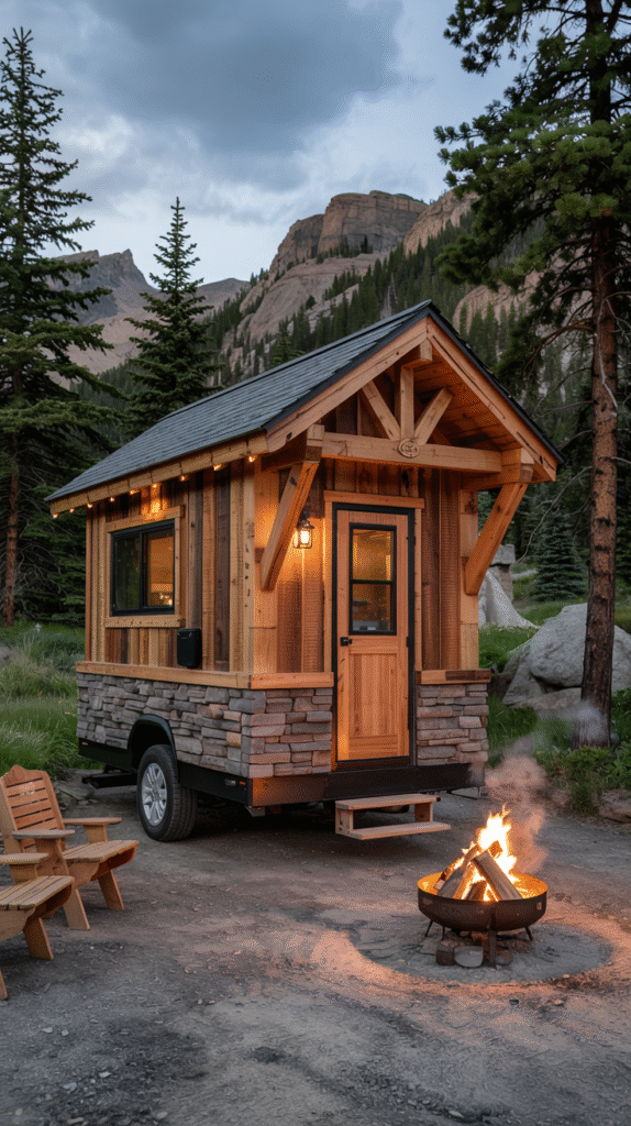 Natural Cedar Accents and Stone Veneer Base for Mountain Cabin Charm