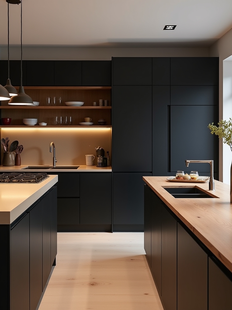 black and sand kitchen accents