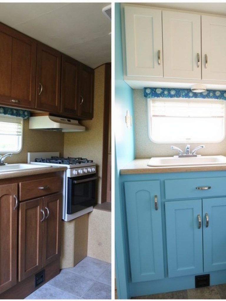 blue and white cabinetry transformation