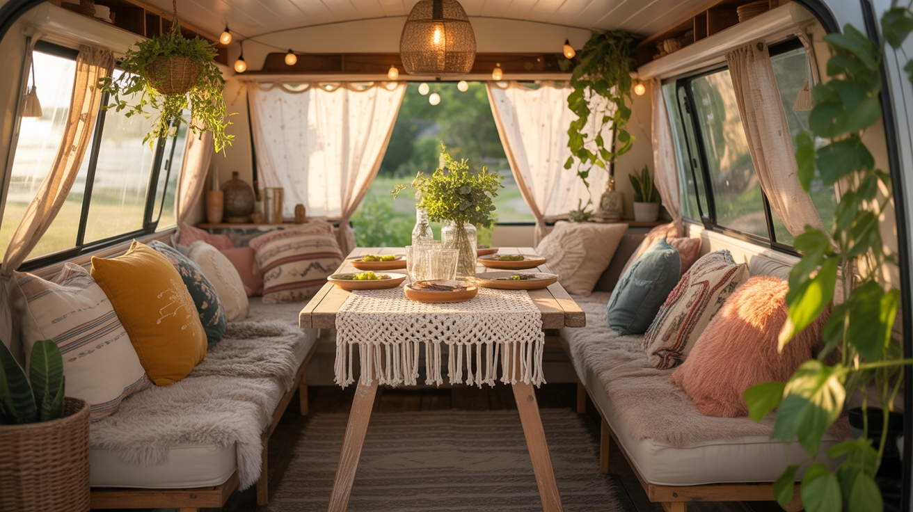 19 Camper Dining Spaces With the Prettiest Boho Vibes With Macramé + Plants