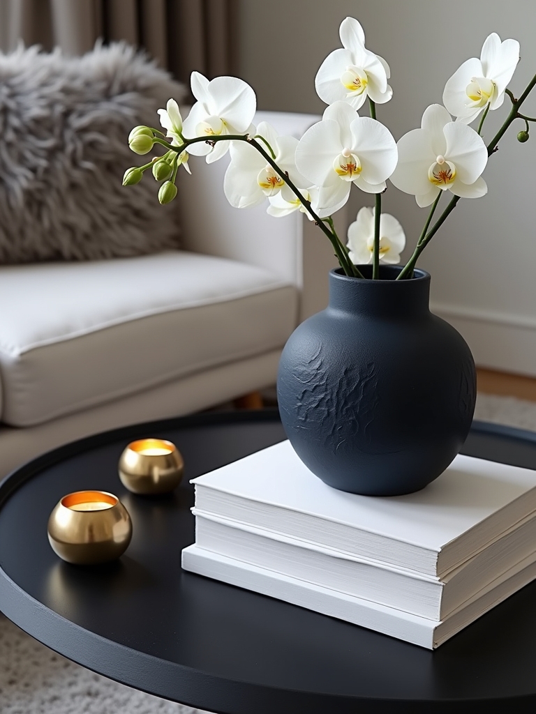color coordinated coffee table vignettes