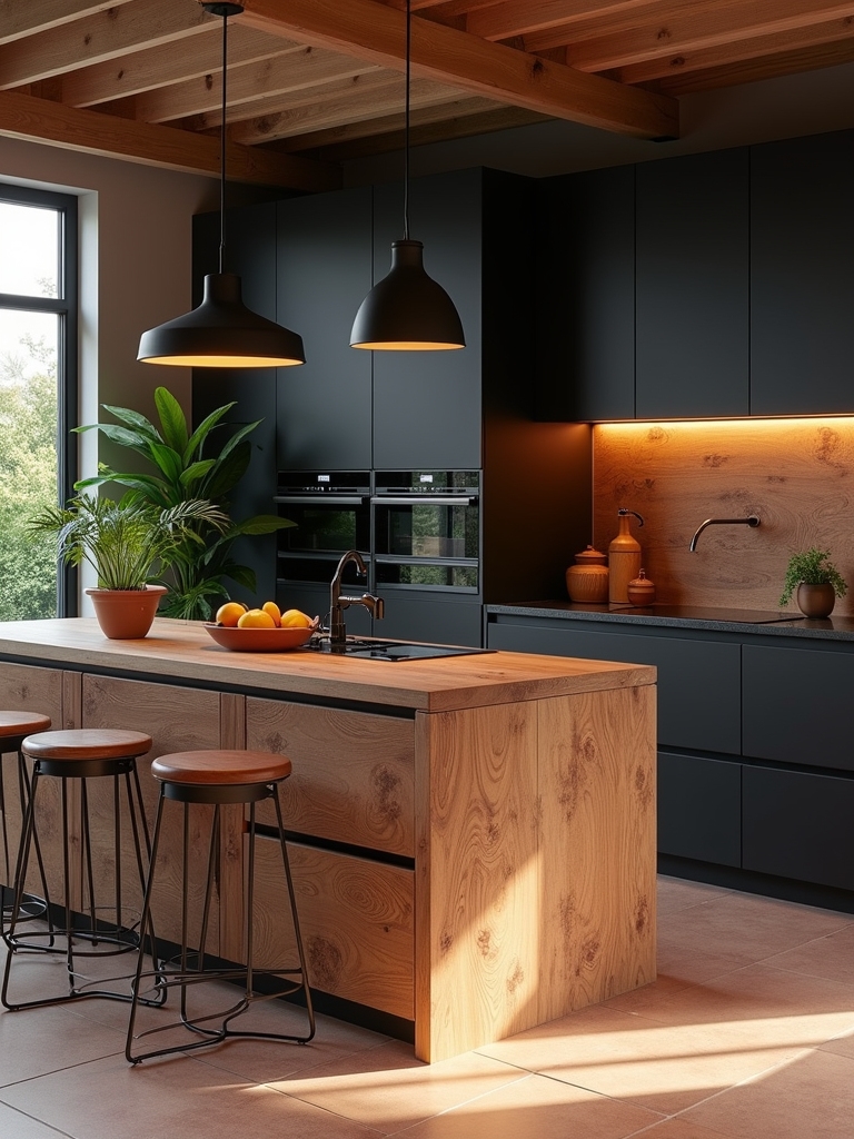 cozy black terracotta kitchens