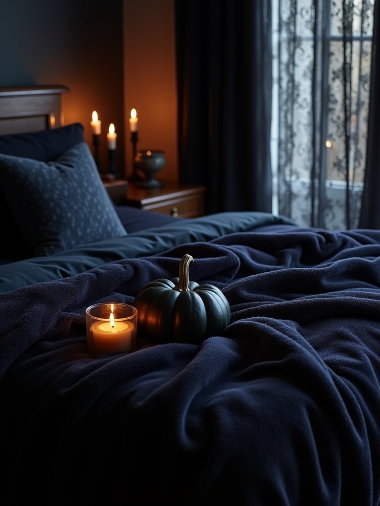 cozy dark bedroom textiles