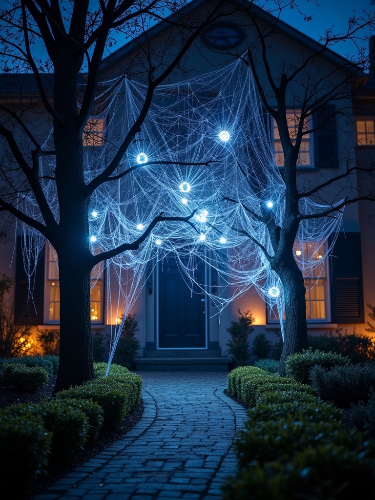 illuminated halloween spider webs