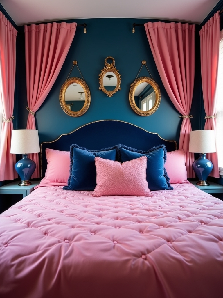 navy blue pink accents