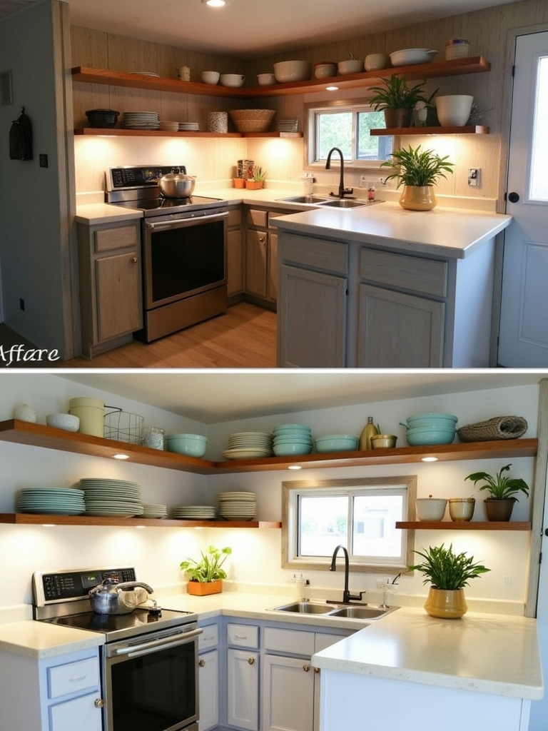 open shelving enhances kitchen aesthetics