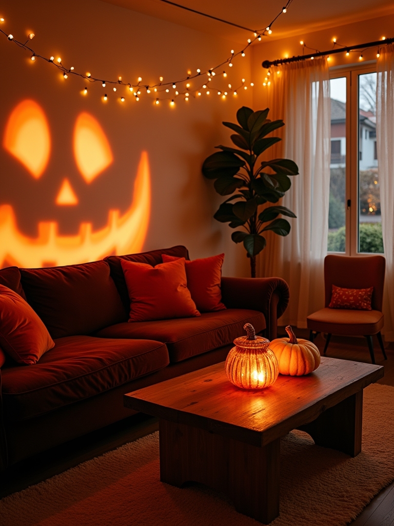 pumpkin projections and string lights