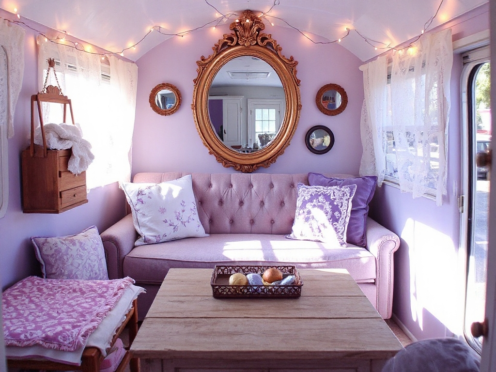 purple vintage camper decor