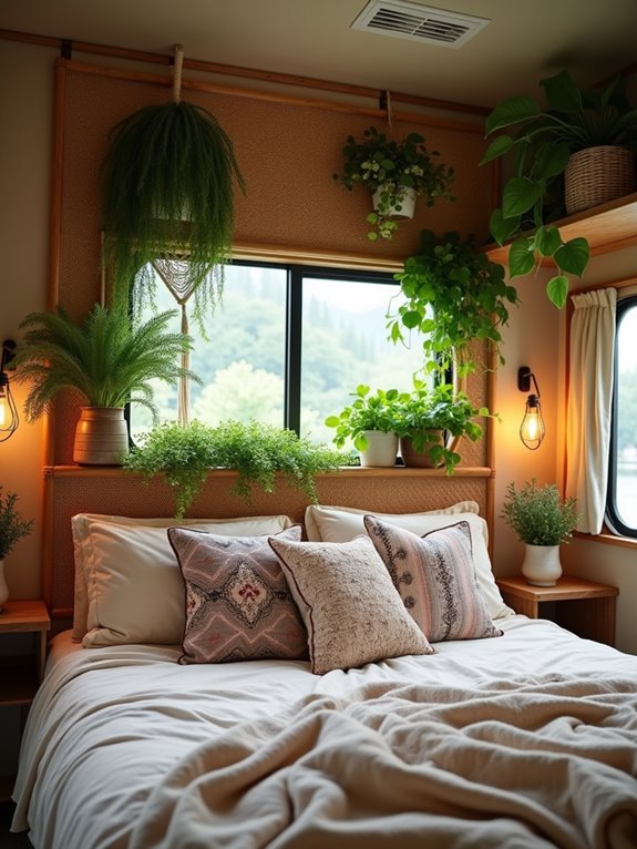 serene rv bedroom greenery