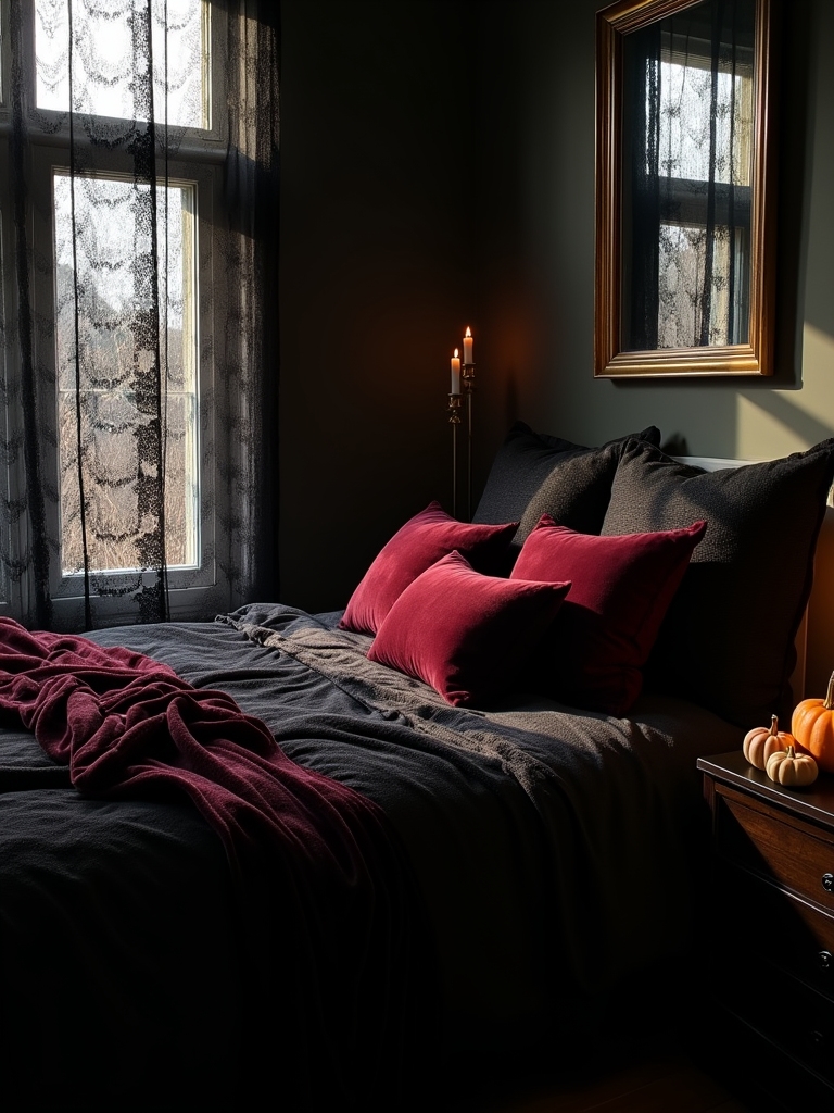 sophisticated halloween bedroom textiles