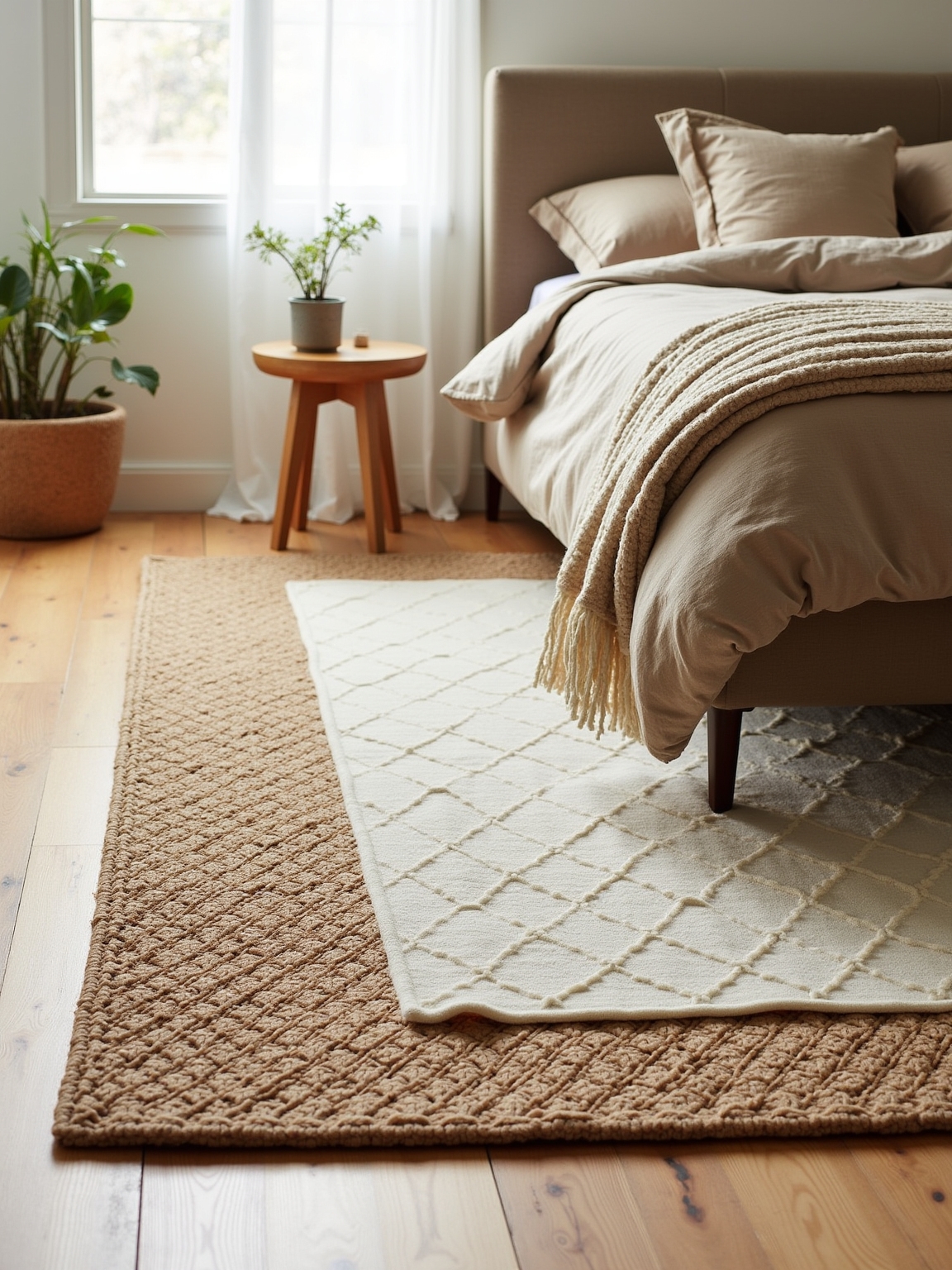 woven rugs enhance bedroom aesthetics