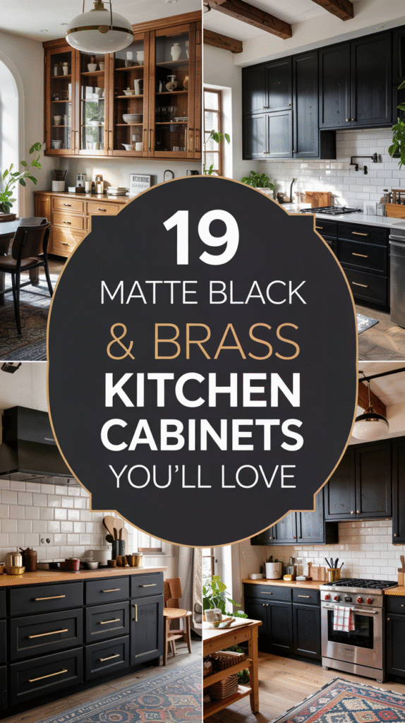 19 Matte Black Kitchen Cabinet Ideas With Brass Mesh Inserts