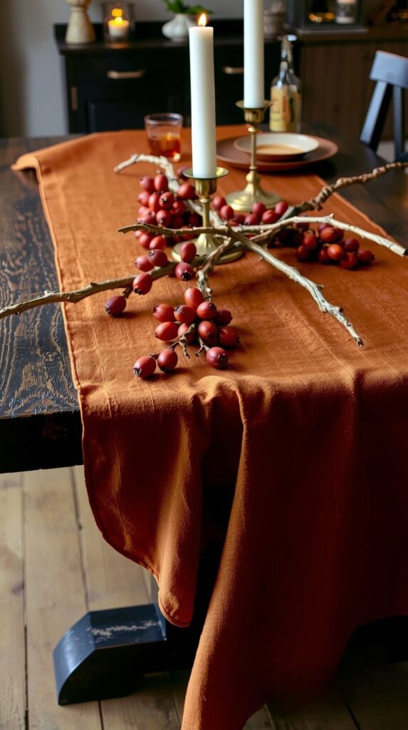 Textured Runner With Bittersweet Branches