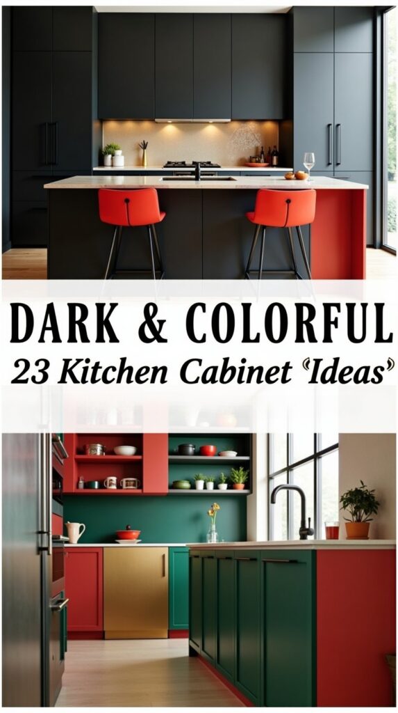 23 Black Kitchen Cabinet Interiors in Red, Green, and Gold
