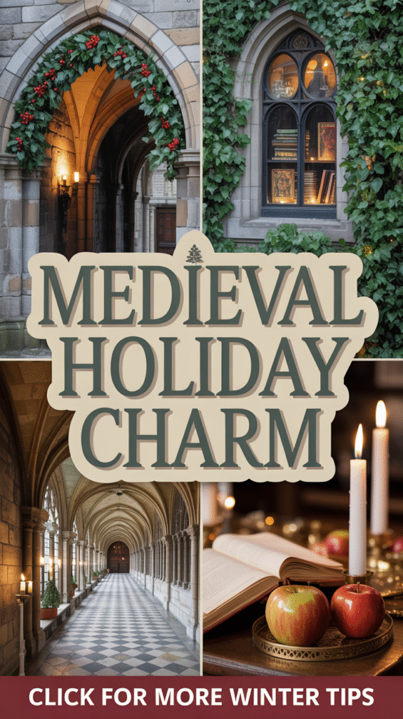 Holly Boughs Adorning the Ancient Stone Archways