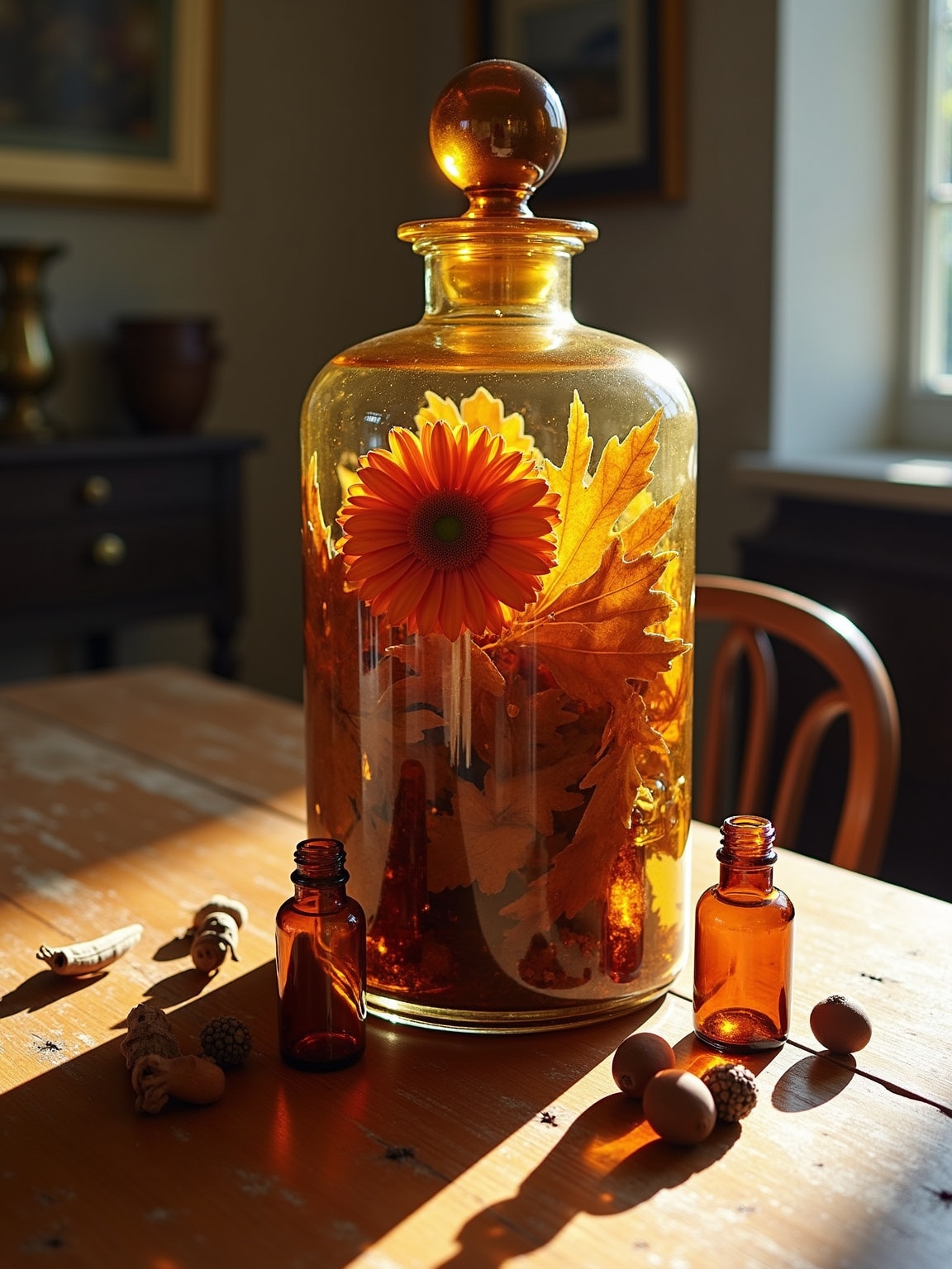 amber glass centerpiece design