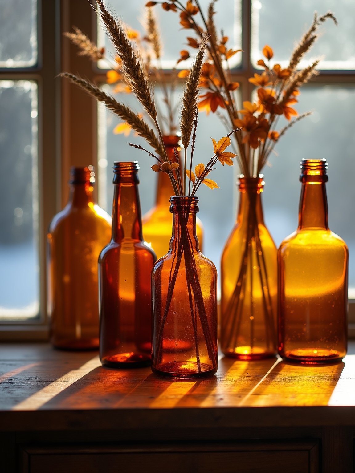 amber glass decor groupings