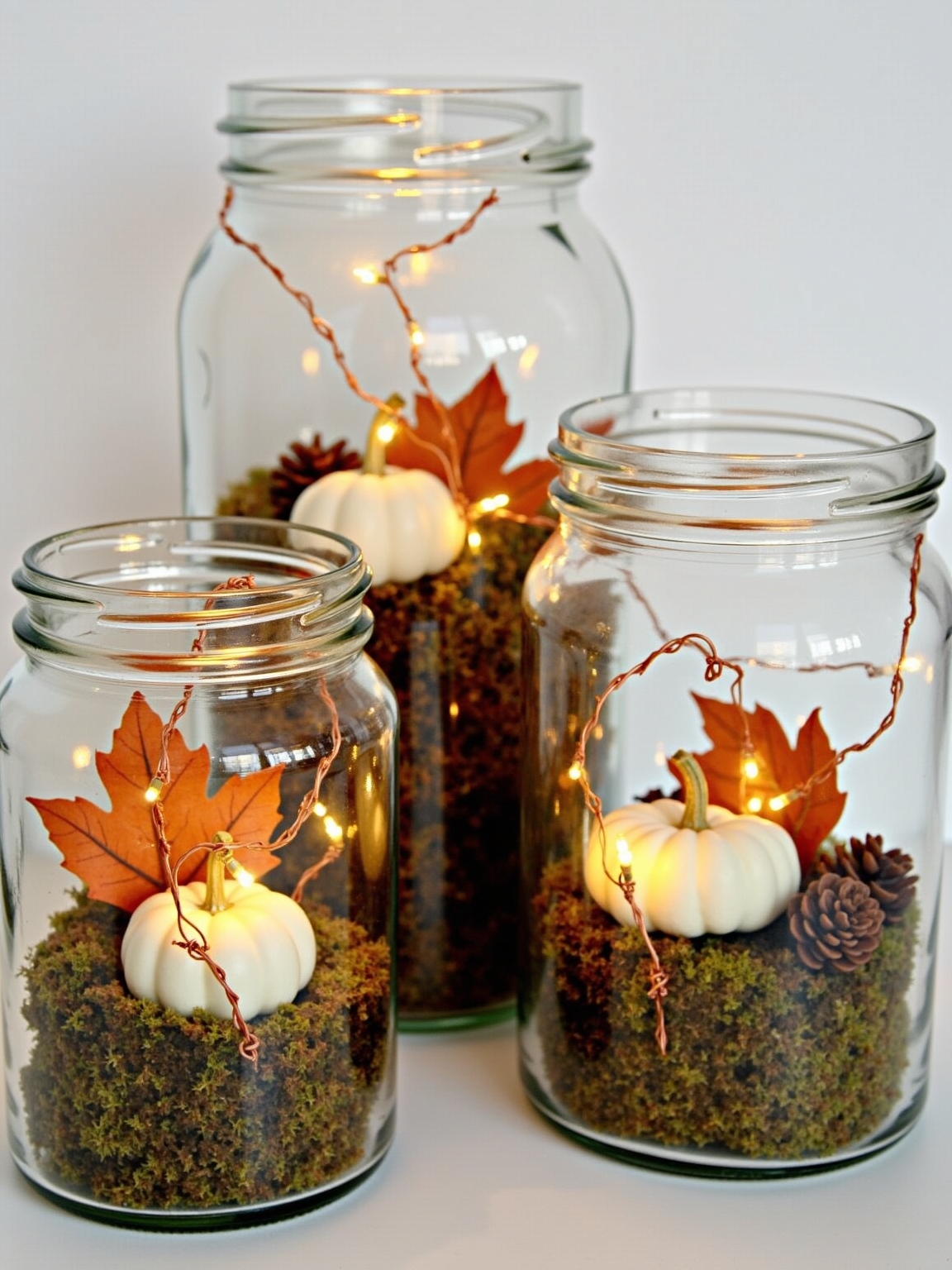 autumn themed glass jar display