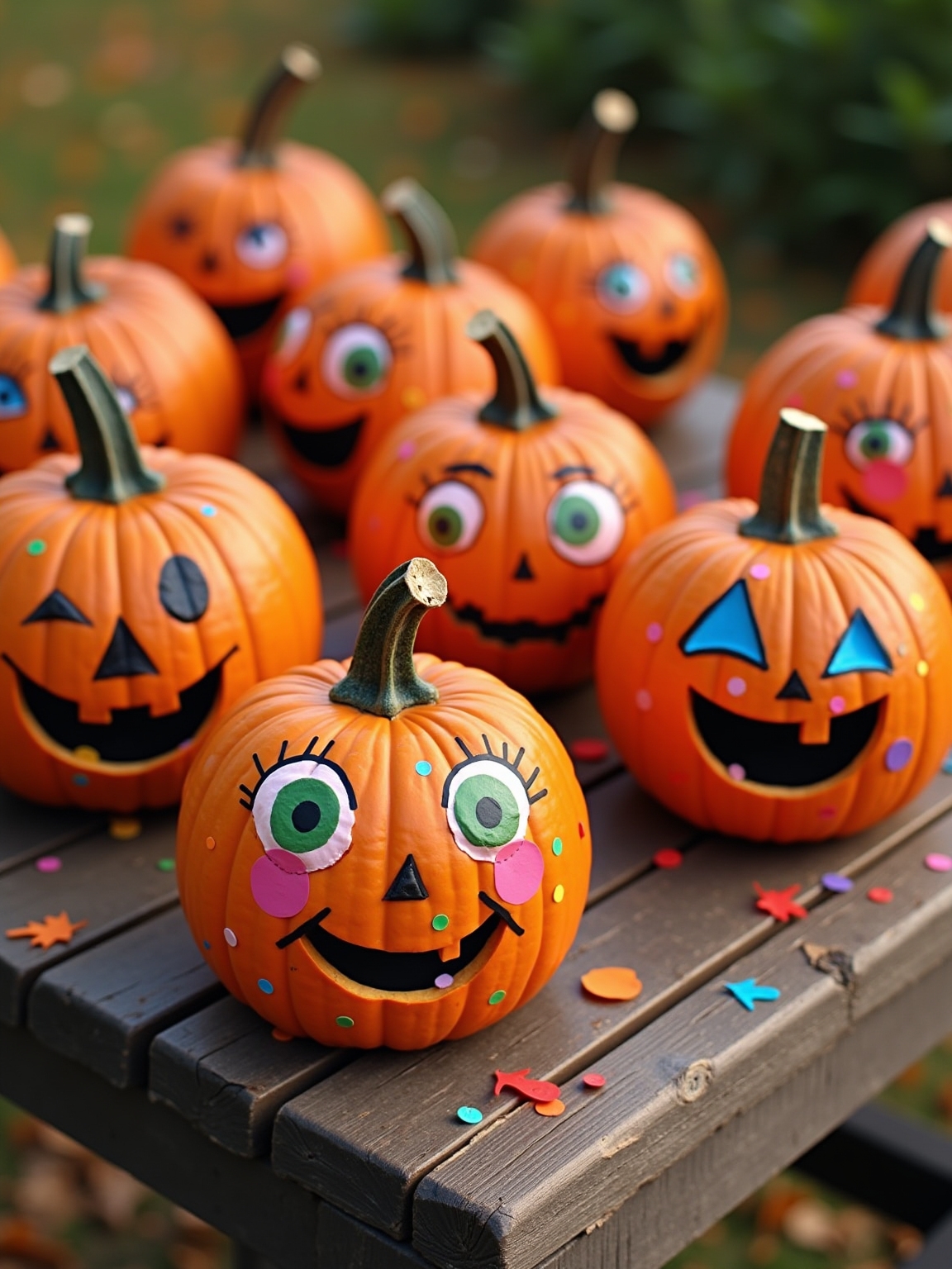 brightly painted pumpkin faces