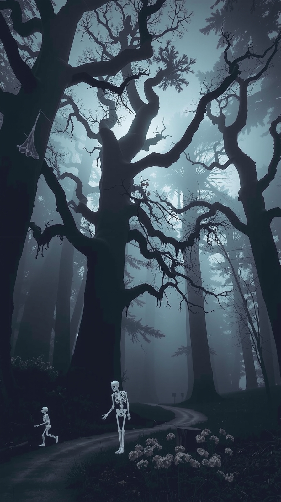 cobwebs and skeletons scene