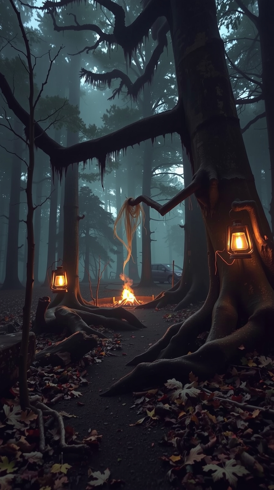 collaborative spooky campsite decoration