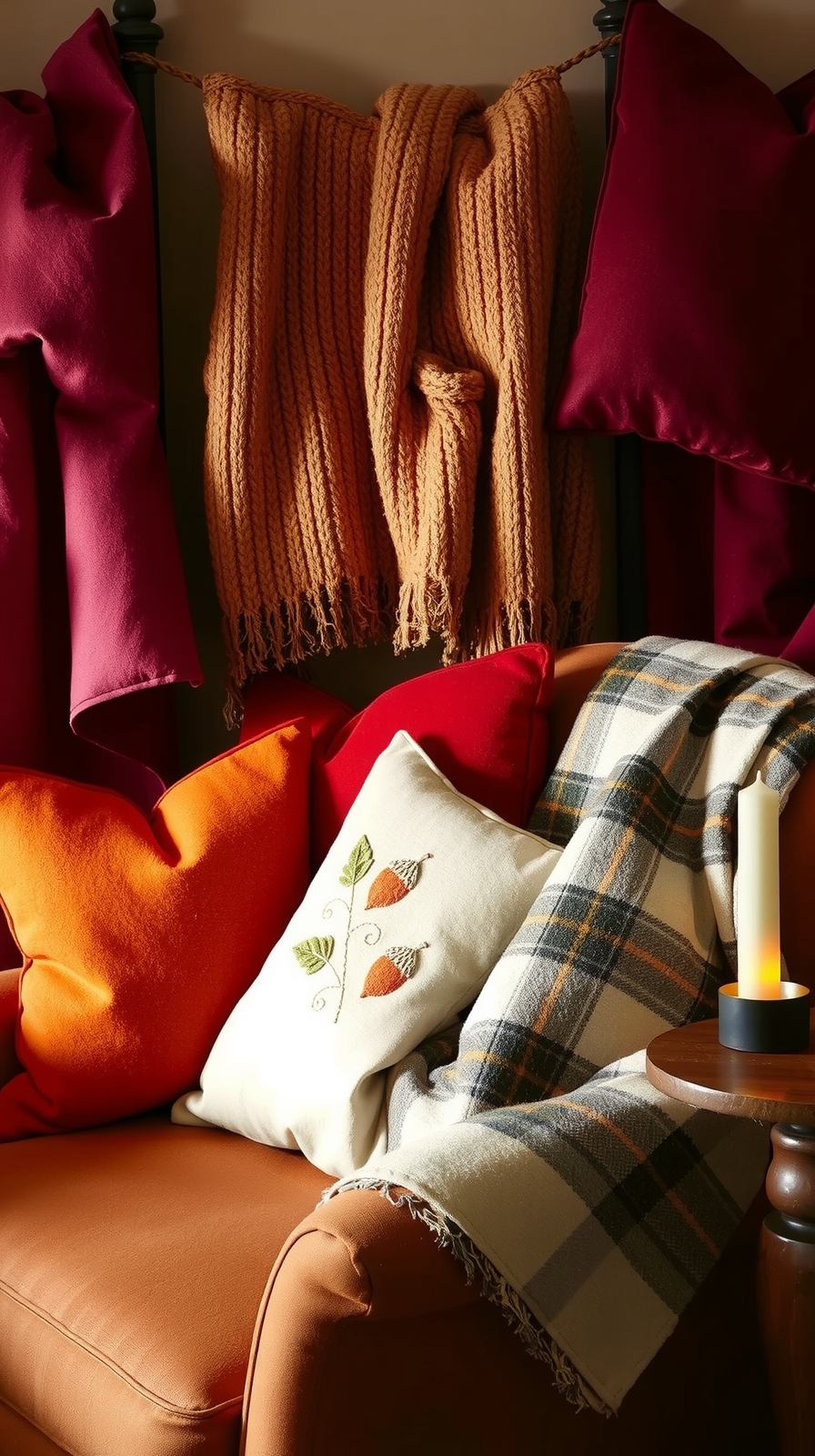 cozy autumn pillow arrangement