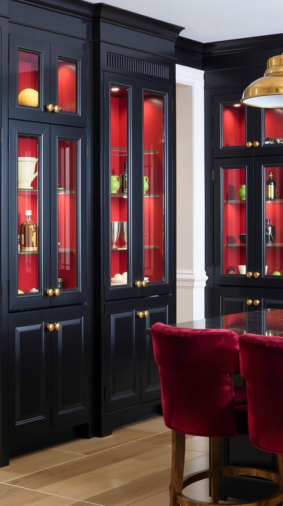 crimson stools enhance dark elegance