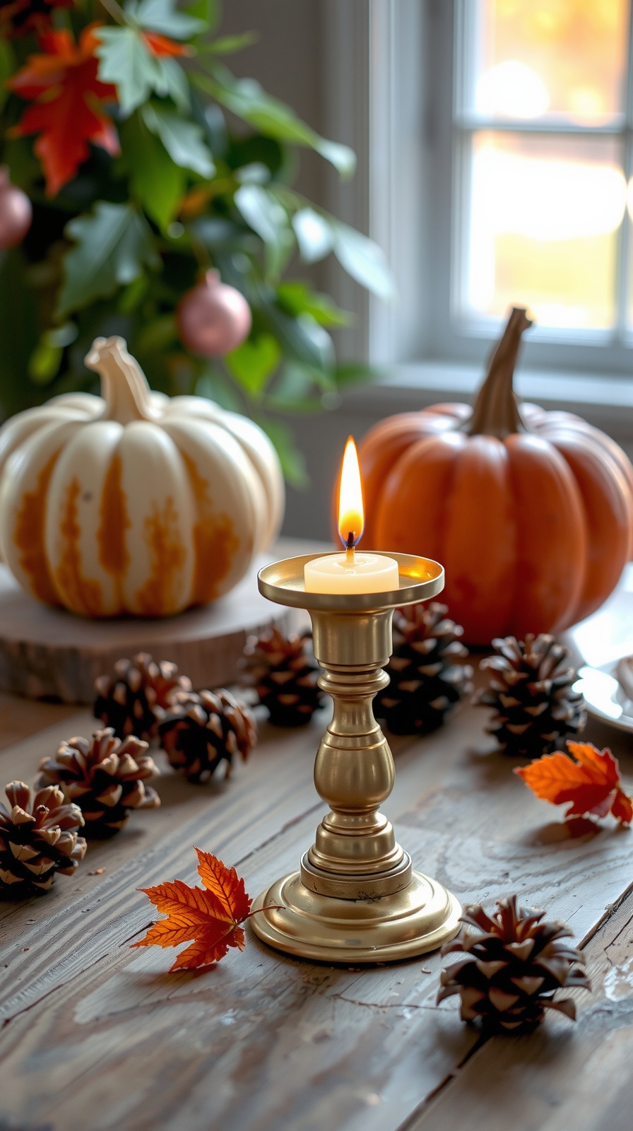 elegant brass and pinecones