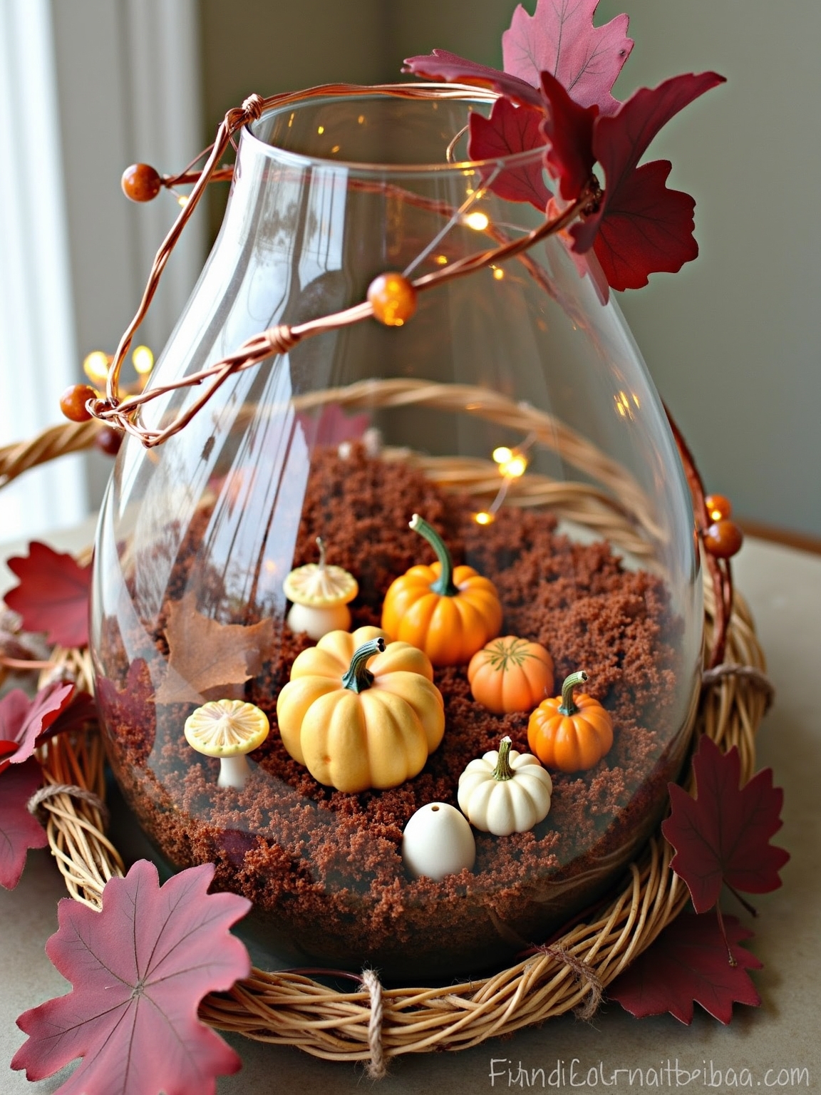 festive fall terrarium decor