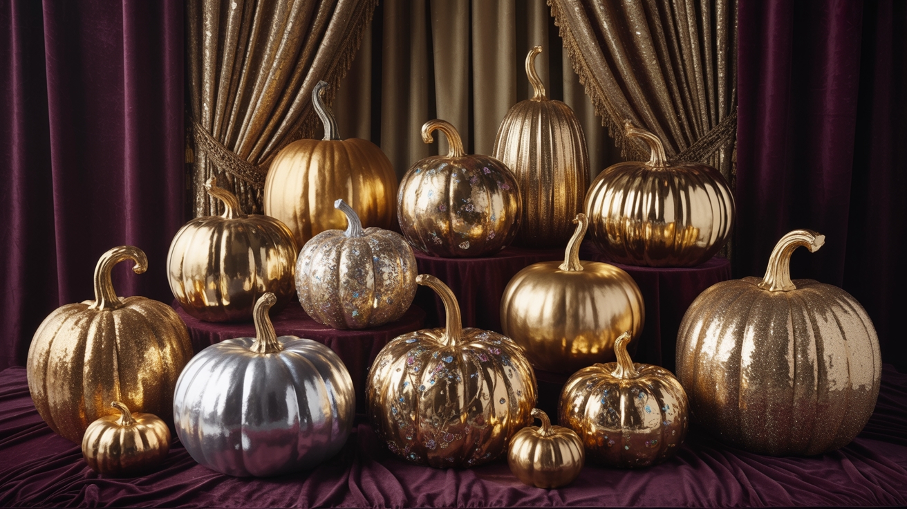 glamorous painted pumpkin centerpieces
