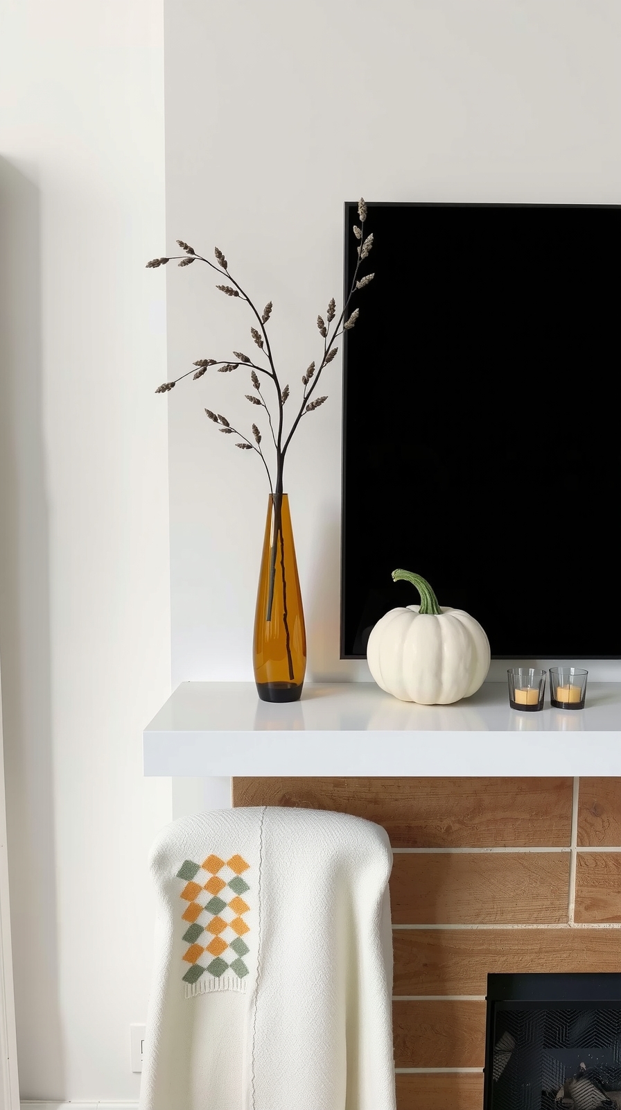 minimalist fall mantel decor